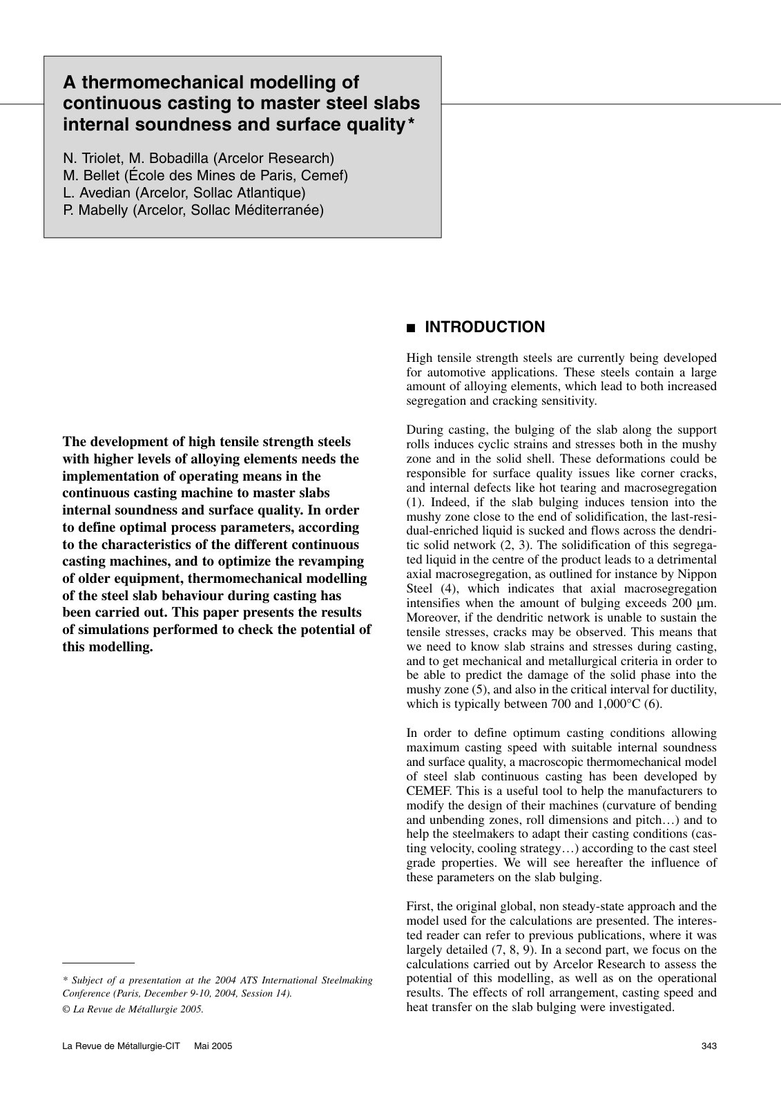 First page of A thermomechanical modelling of continuo