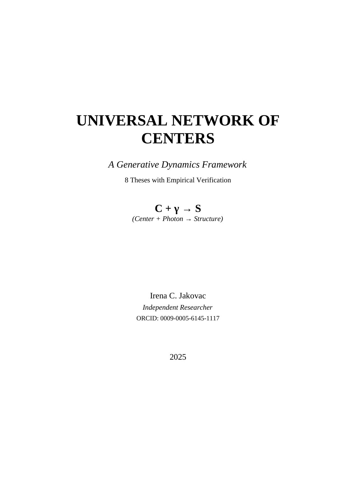 First page of UNIVERSAL NETWORK OF CENTERS A Generativ