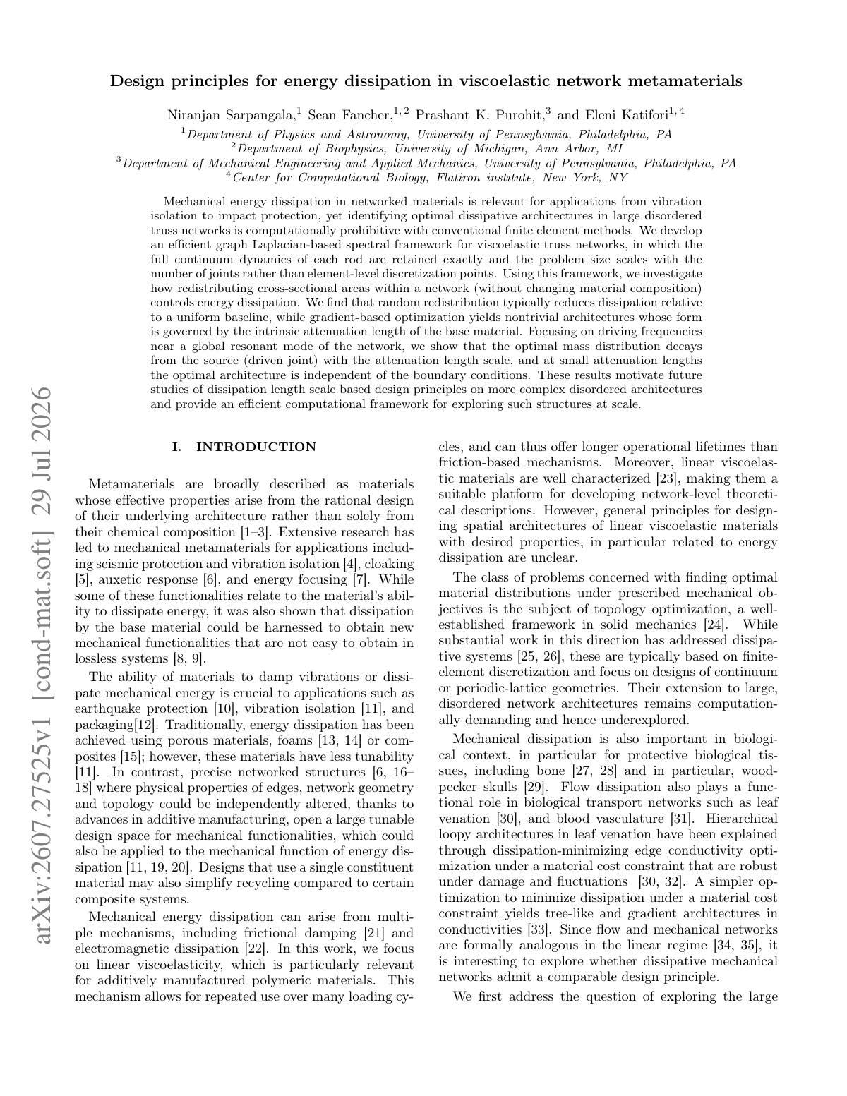 First page of Design principles for energy dissipation in viscoelastic network metamaterials