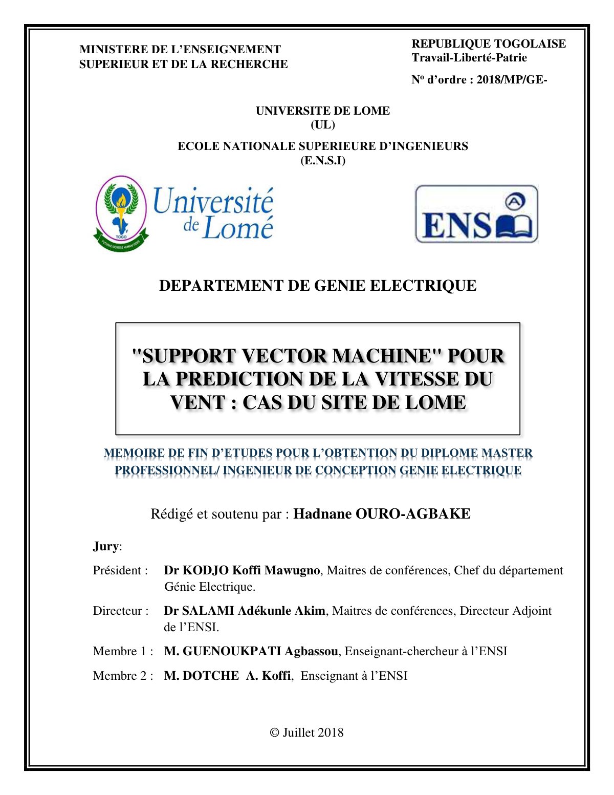 First page of Memoire OURO AGBAKE