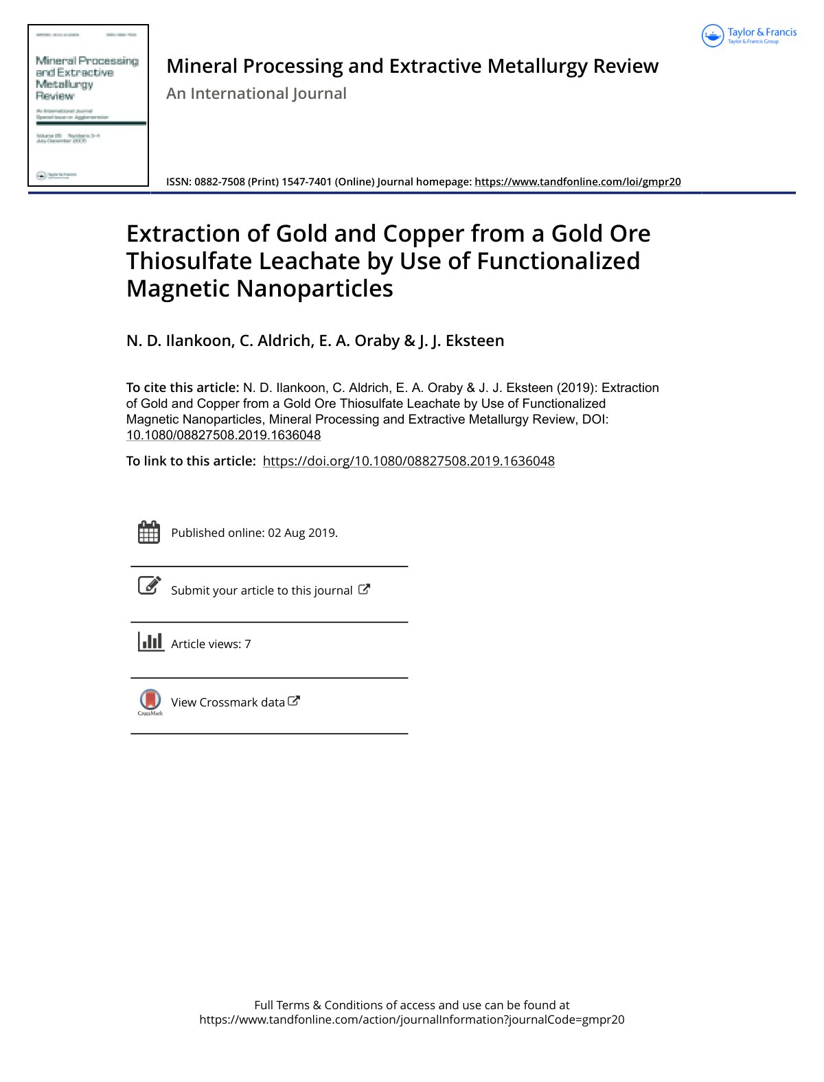 First page of Extraction of Gold and Copper from a Gol