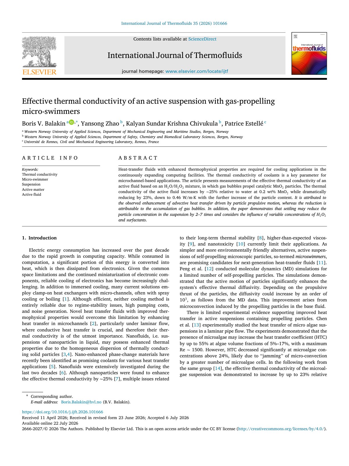 First page of Effective thermal conductivity of an active suspension with gas-propelling micro-swimmers