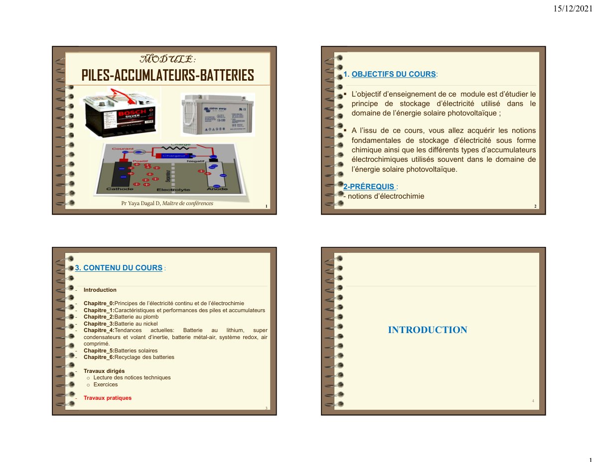 First page of COURS ACCUMULATTEURS BATTERIES 4