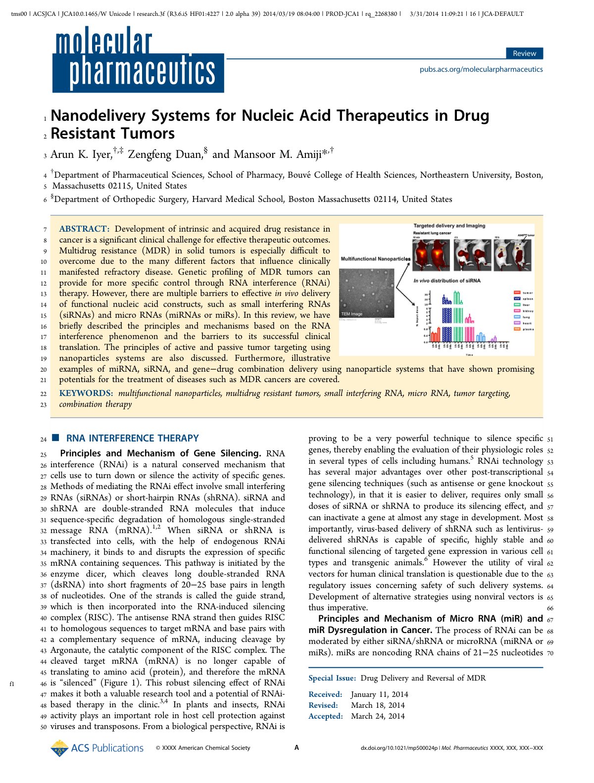 First page of Nanodelivery Systems for Nucleic Acid Th