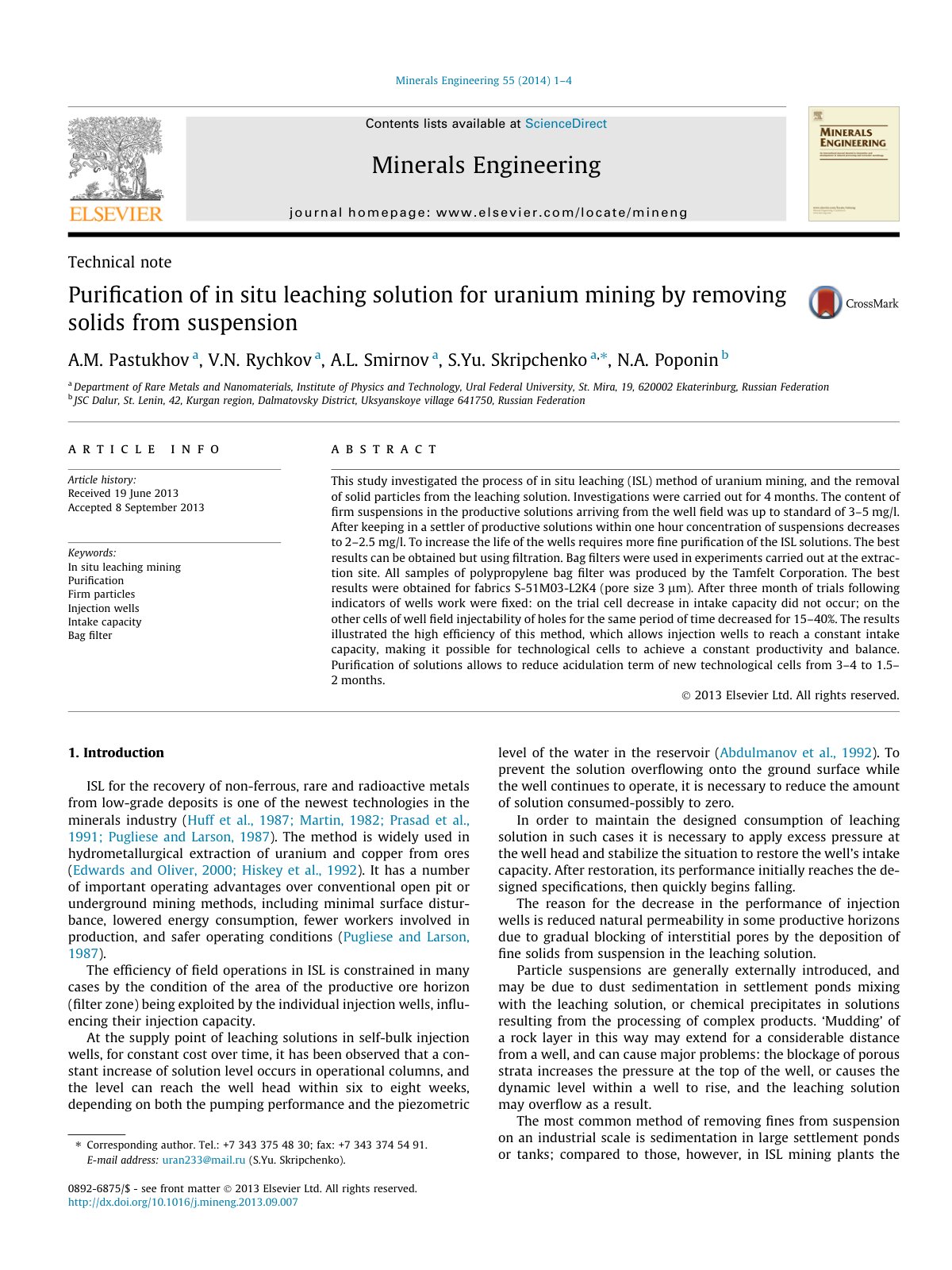 First page of Purification of in situ leaching solutio