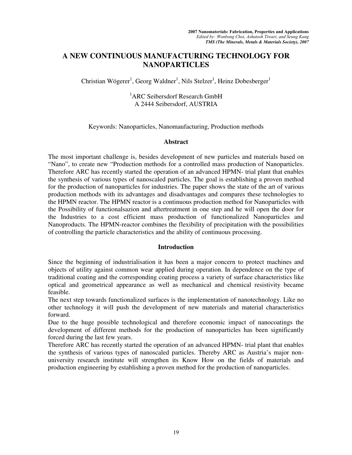 First page of A NEW CONTINUOUS MANUFACTURING TECHNOLOGY FOR NANOPARTICLES