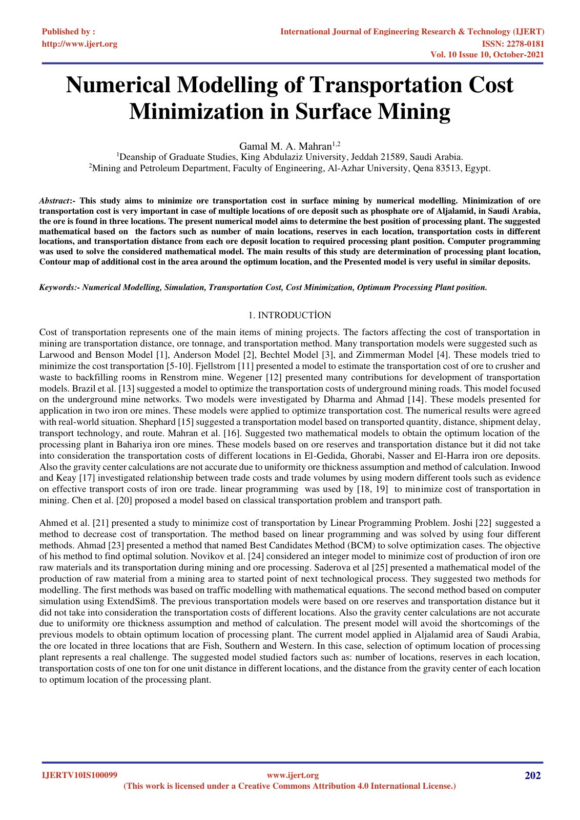First page of Numerical Modelling of Transportation Co