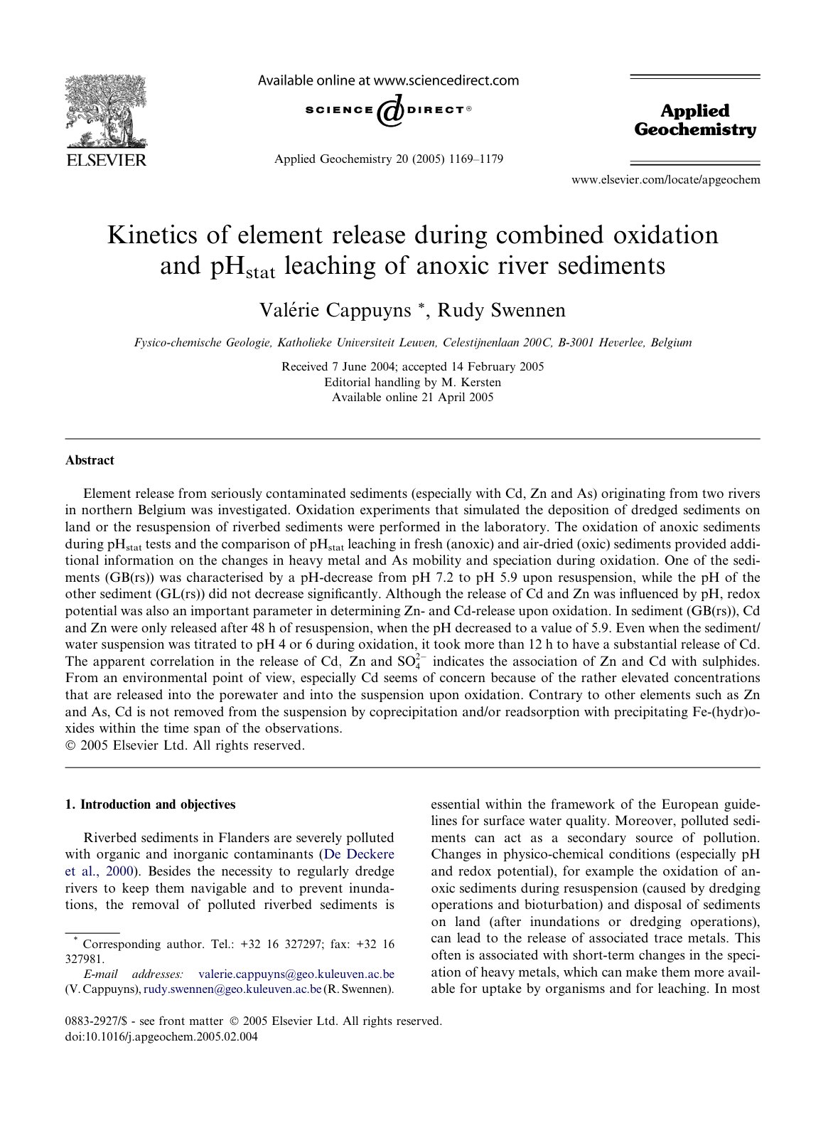 First page of Kinetics of element release during combi