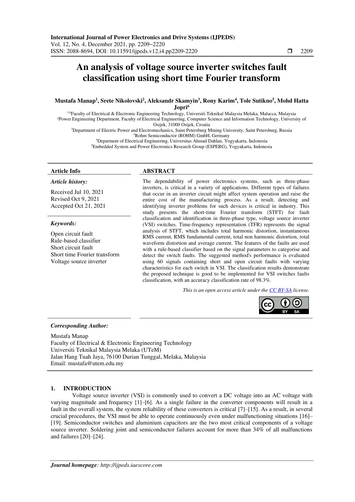 First page of International Journal of Power Electronics and Drive Systems (IJPEDS)