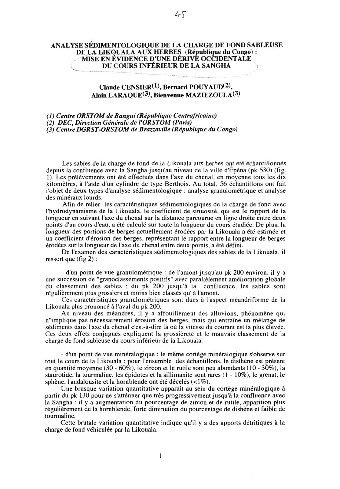 First page of Analyse sedimentologique de la charge de