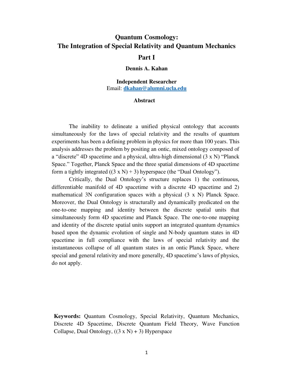 First page of Quantum Cosmology The Integration of Spe