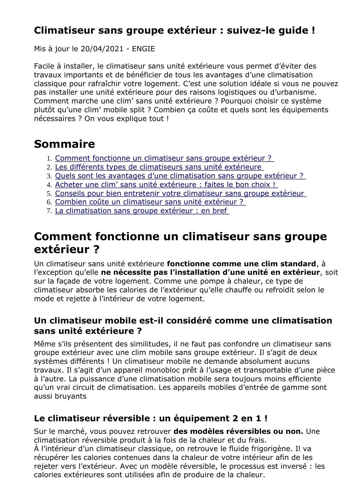 First page of climatisation engie