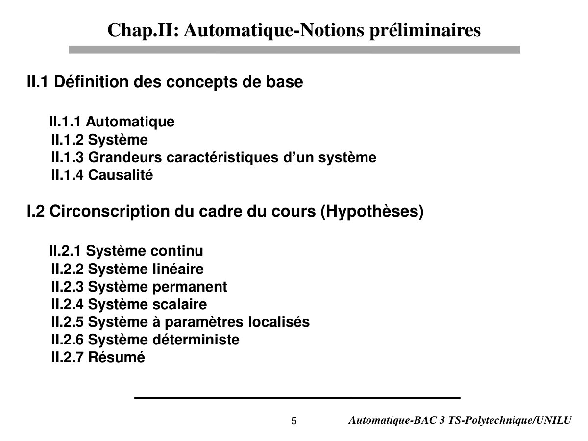 First page of II. Chap.II. Automatique Notions préliminaires
