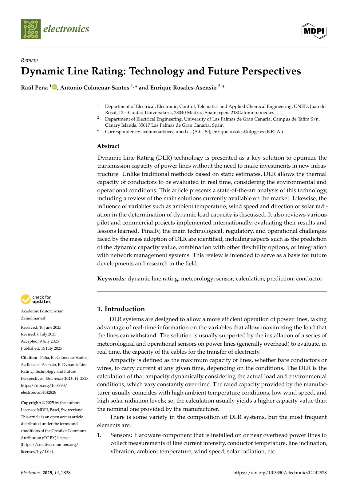 First page of Dynamic Line Rating Technology and Future Perspect