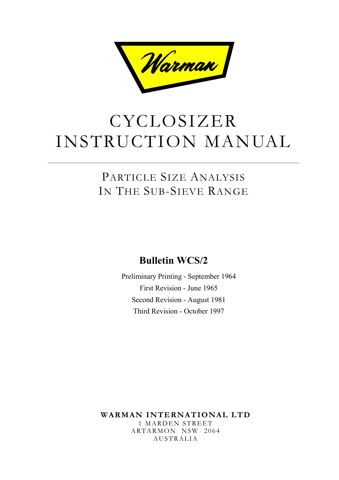 First page of Warman Cyclosizer Manual