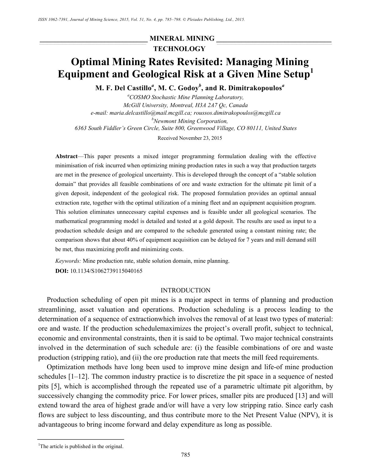 First page of Optimal Mining Rates Revisited Managing
