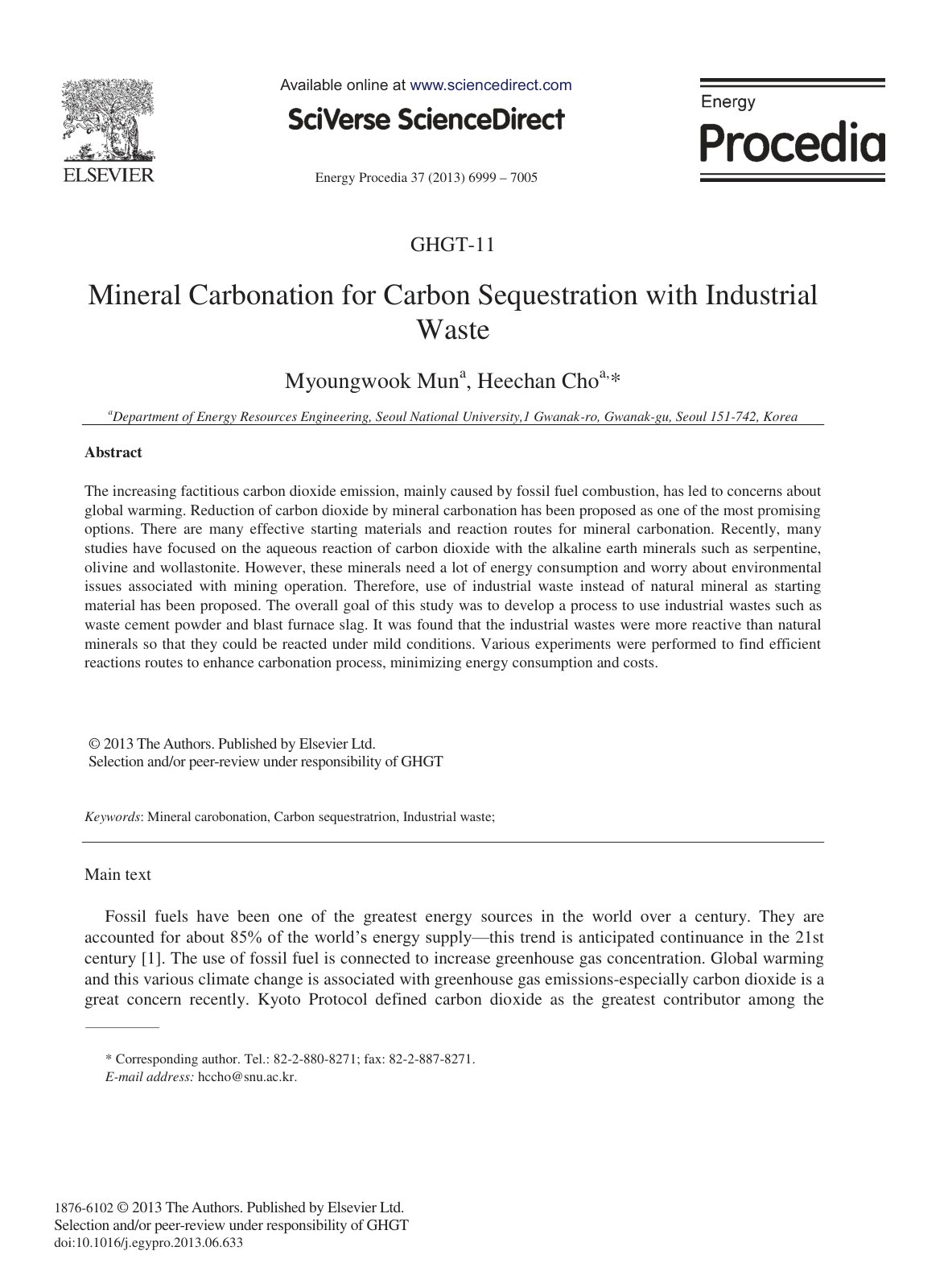 First page of Mineral Carbonation for Carbon Sequestra