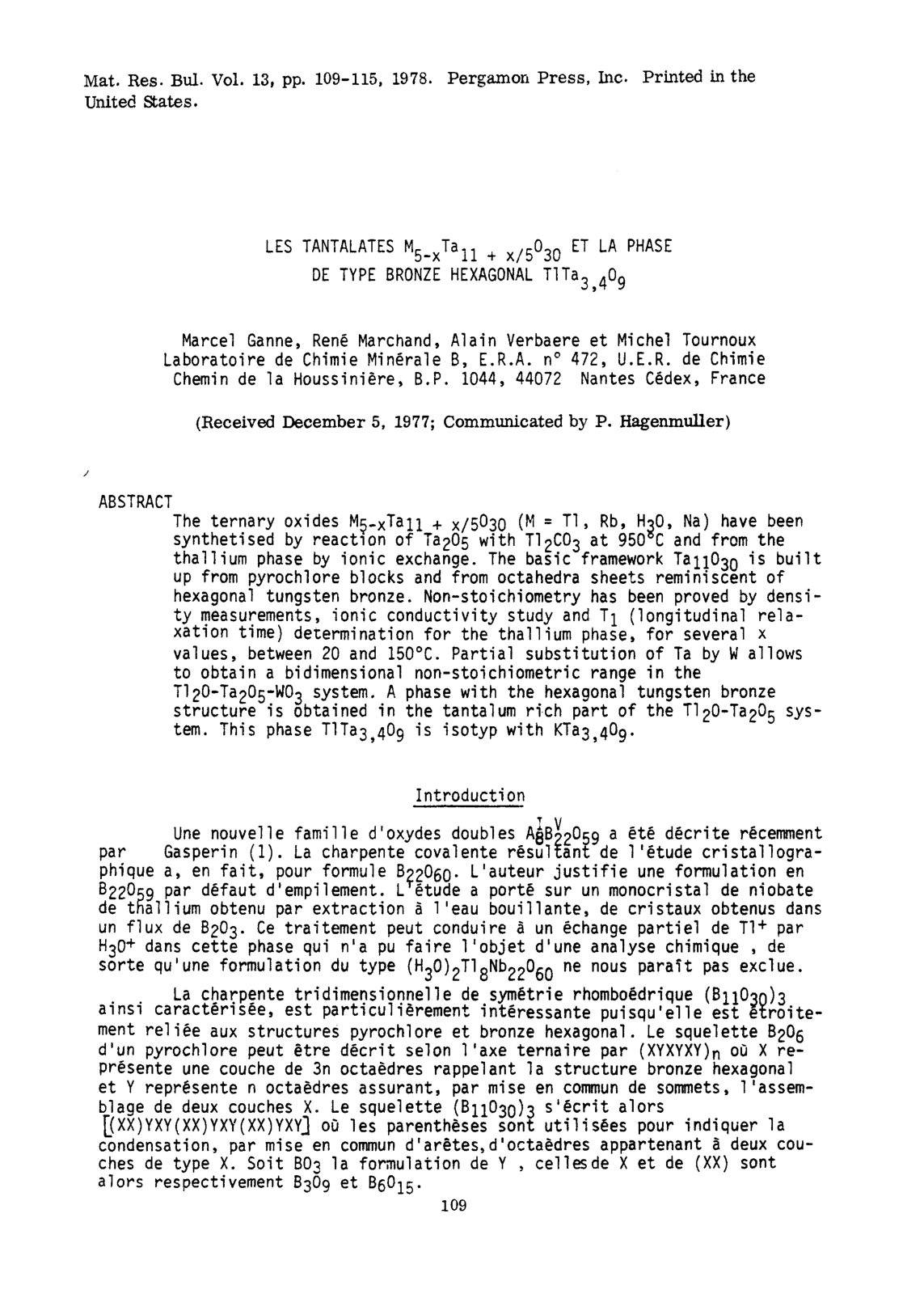 First page of Les tantalates et la phase de type bronz