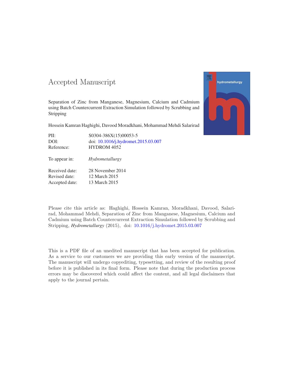 First page of Separation of zinc from manganese magnes