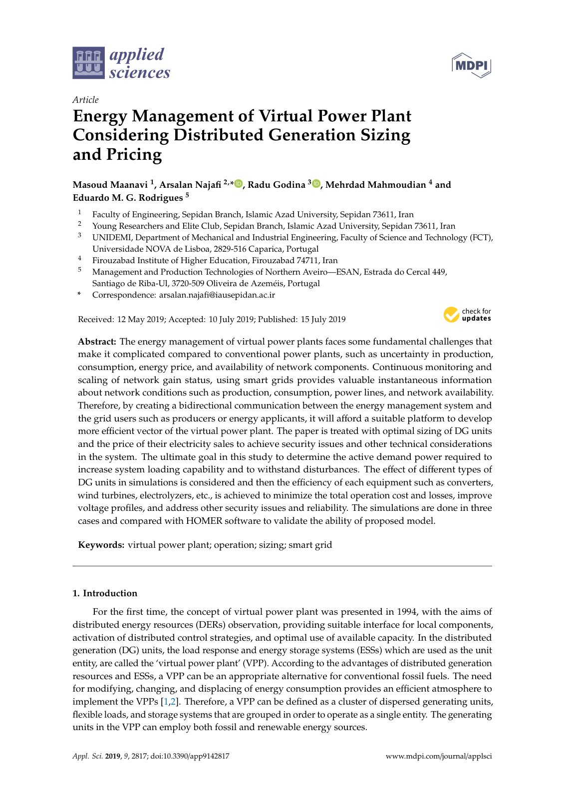 First page of Energy Management of Virtual Power Plant