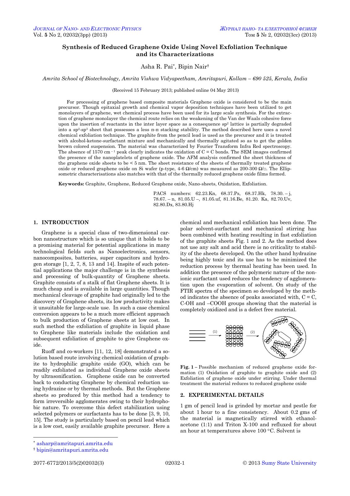 First page of Synthesis of Reduced Graphene Oxide Usin