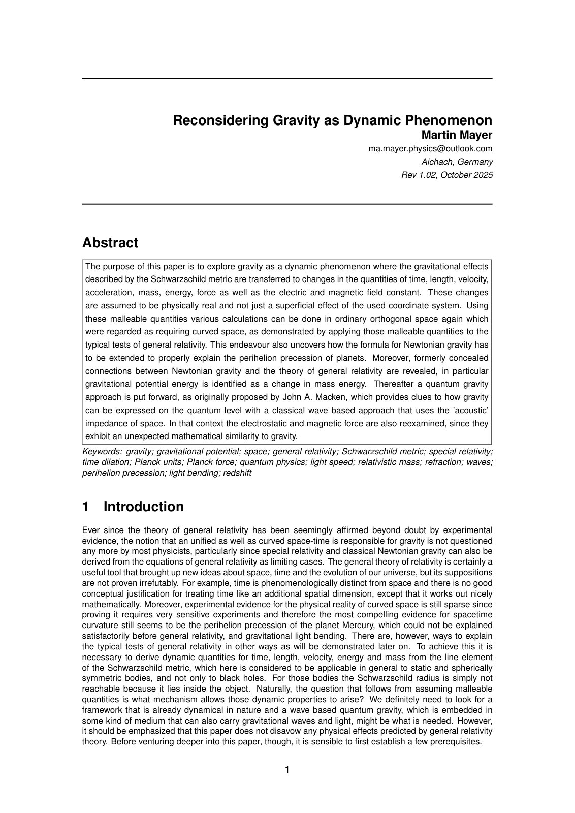 First page of Reconsidering Gravity as Dynamic Phenome