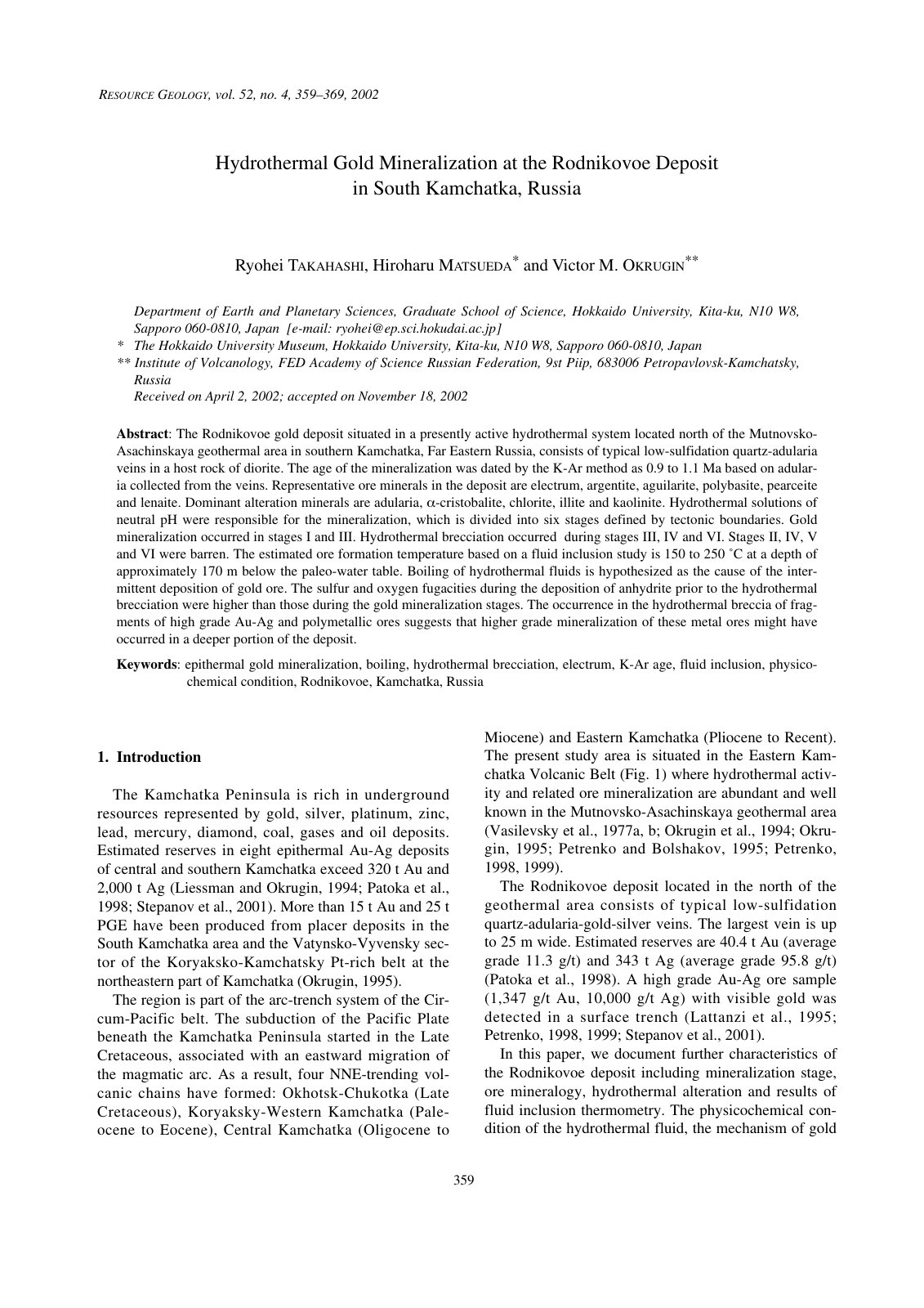 First page of Hydrothermal Gold Mineralization at the