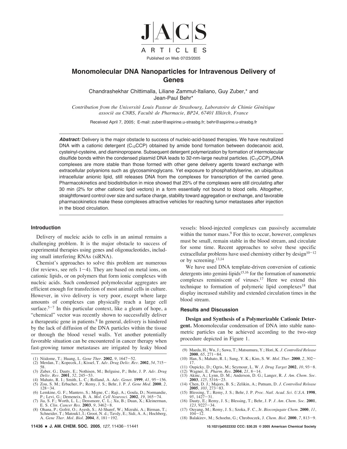 First page of Monomolecular DNA Nanoparticles for Intr