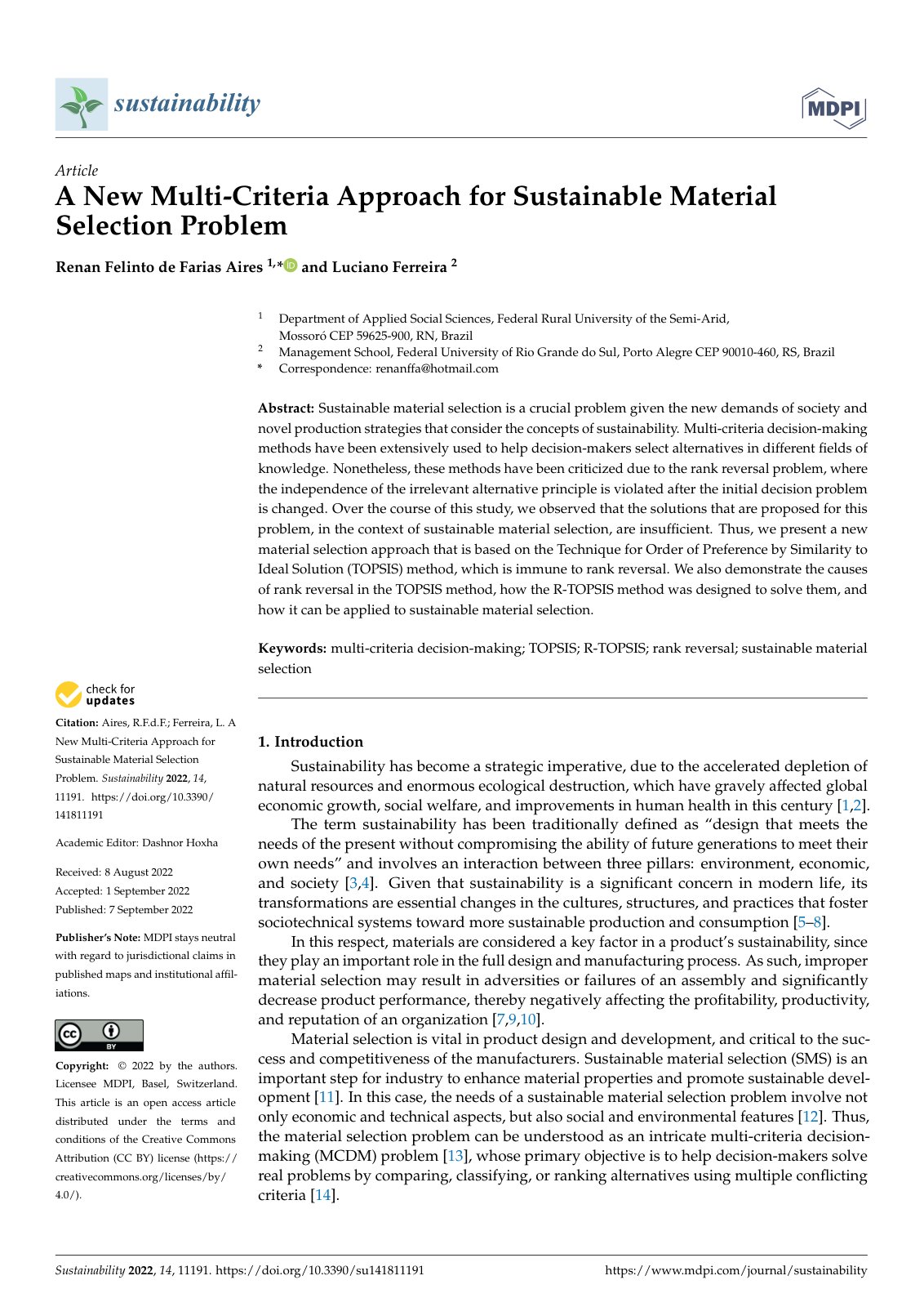 First page of A New Multi-Criteria Approach for Sustainable Material Selection Problem