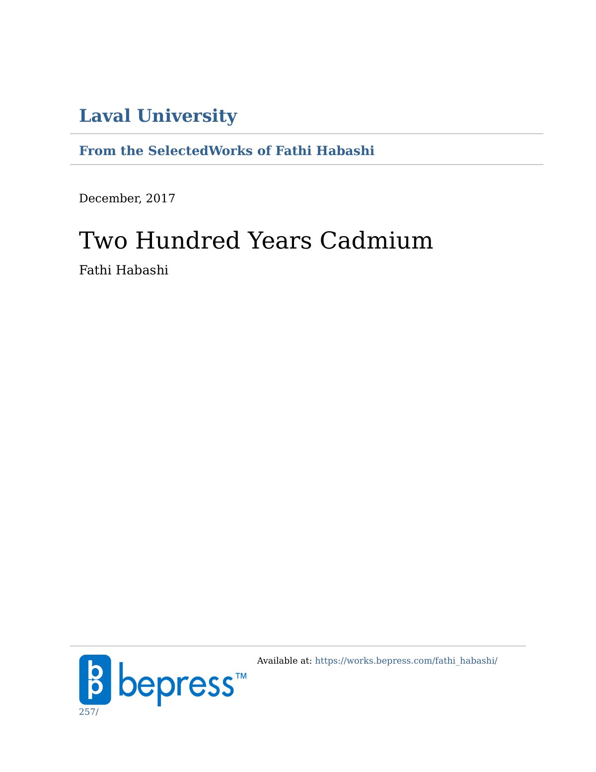 First page of Two Hundred Years Cadmium