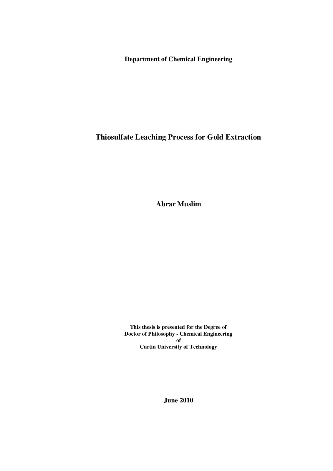 First page of Thiosulfate leaching process for gold ex
