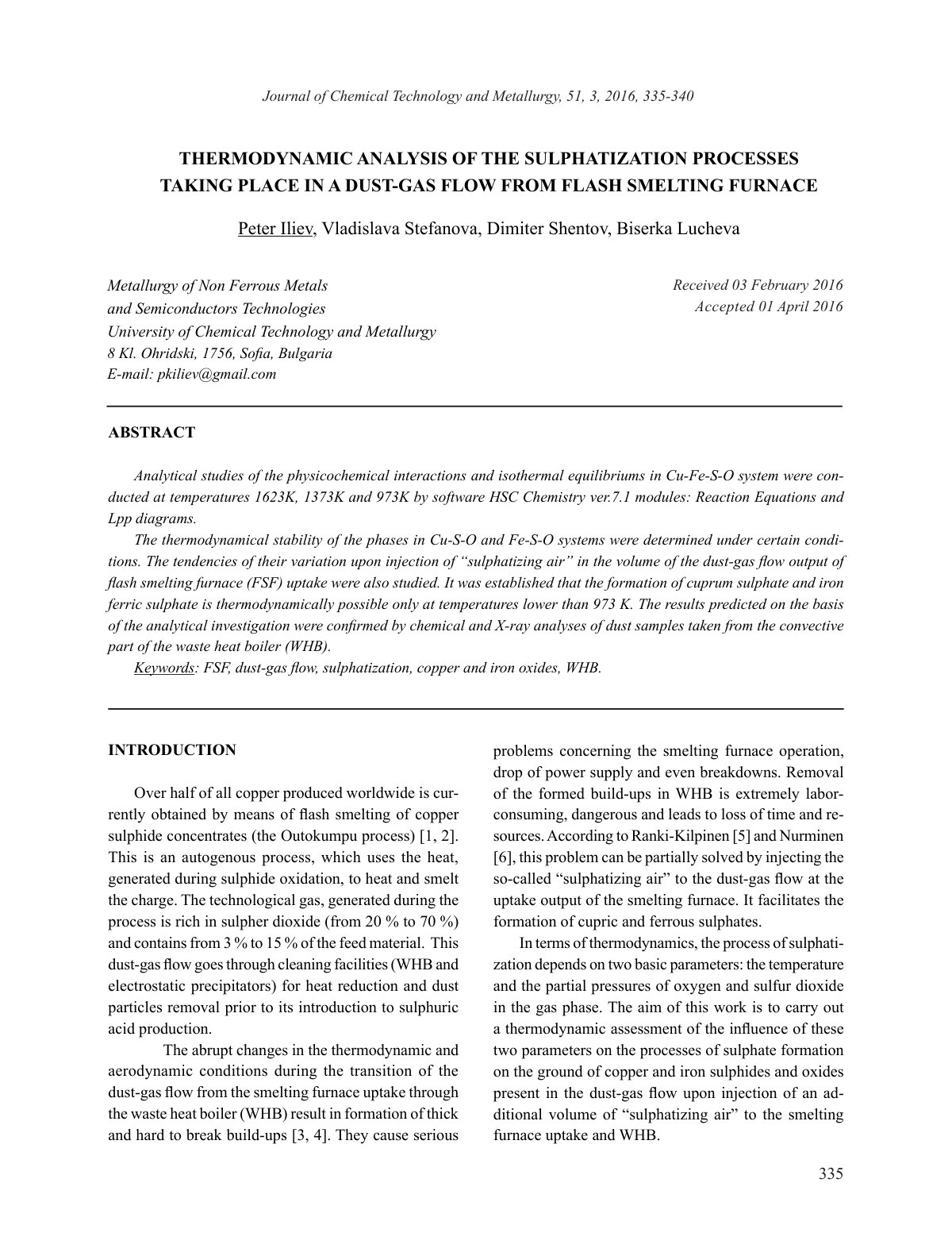 First page of Thermodynamic analysis of The sulphaTiza