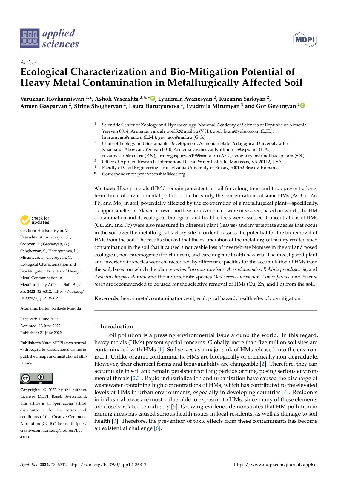 First page of Ecological Characterization and Bio-Mitigation Potential of Heavy Metal Contamination in Metallurgically Affected Soil