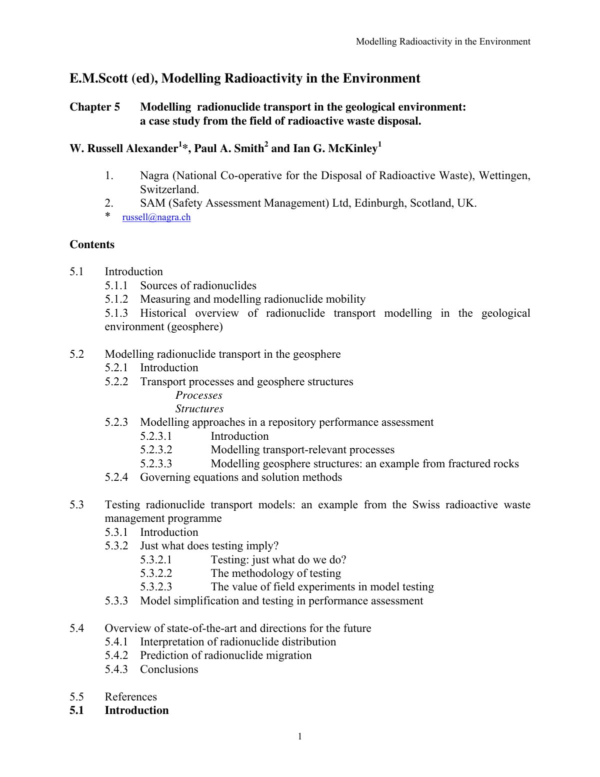 First page of Modelling Radioactivity in the Environment