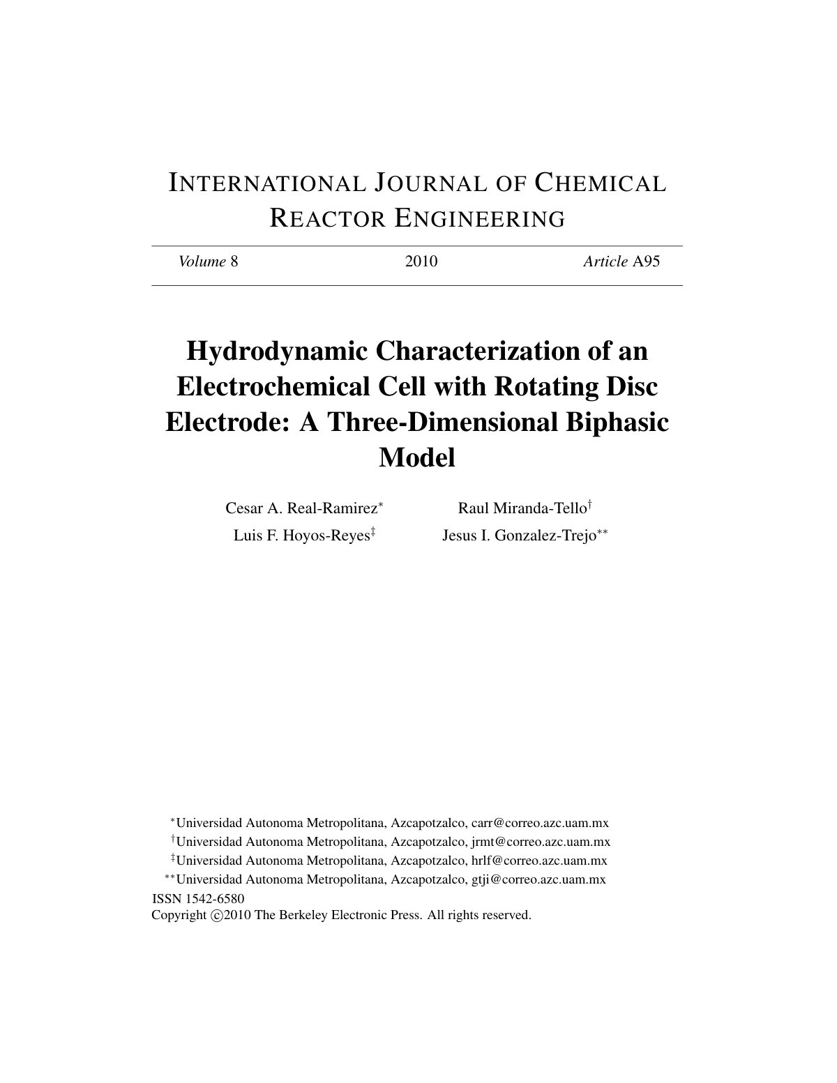 First page of Hydrodynamic Characterization of an Elec