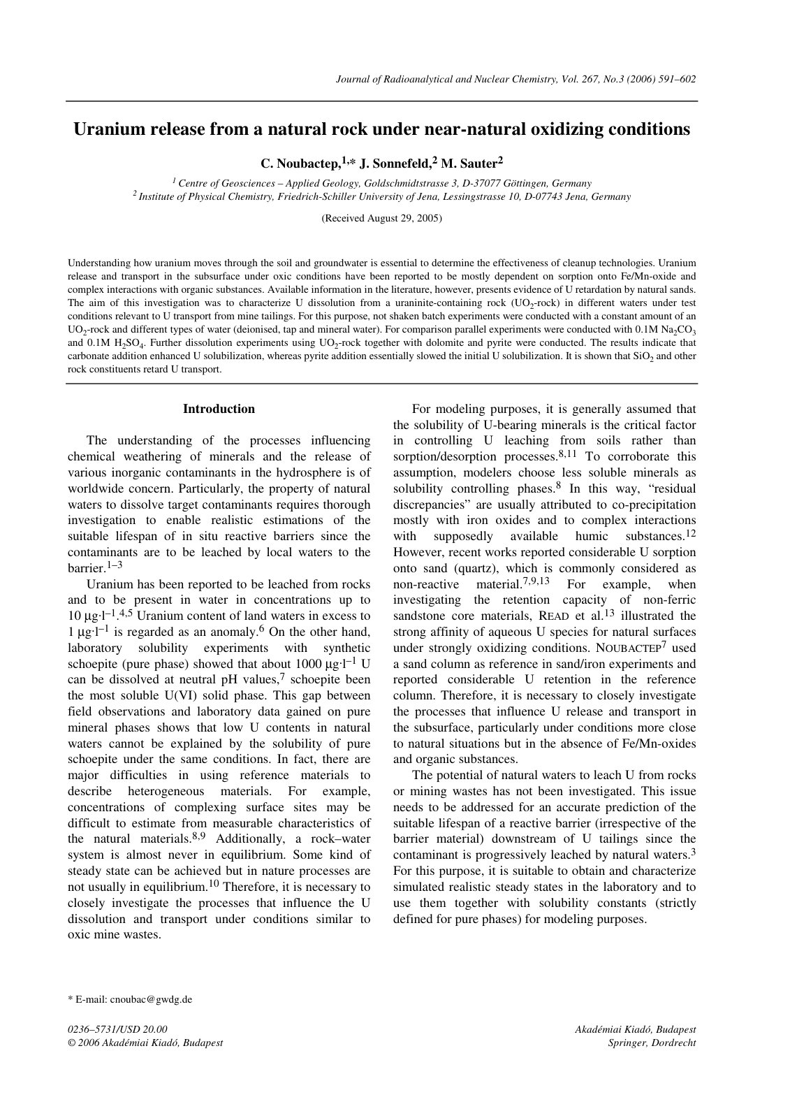 First page of Uranium release from a natural rock under near-natural oxidizing conditions
