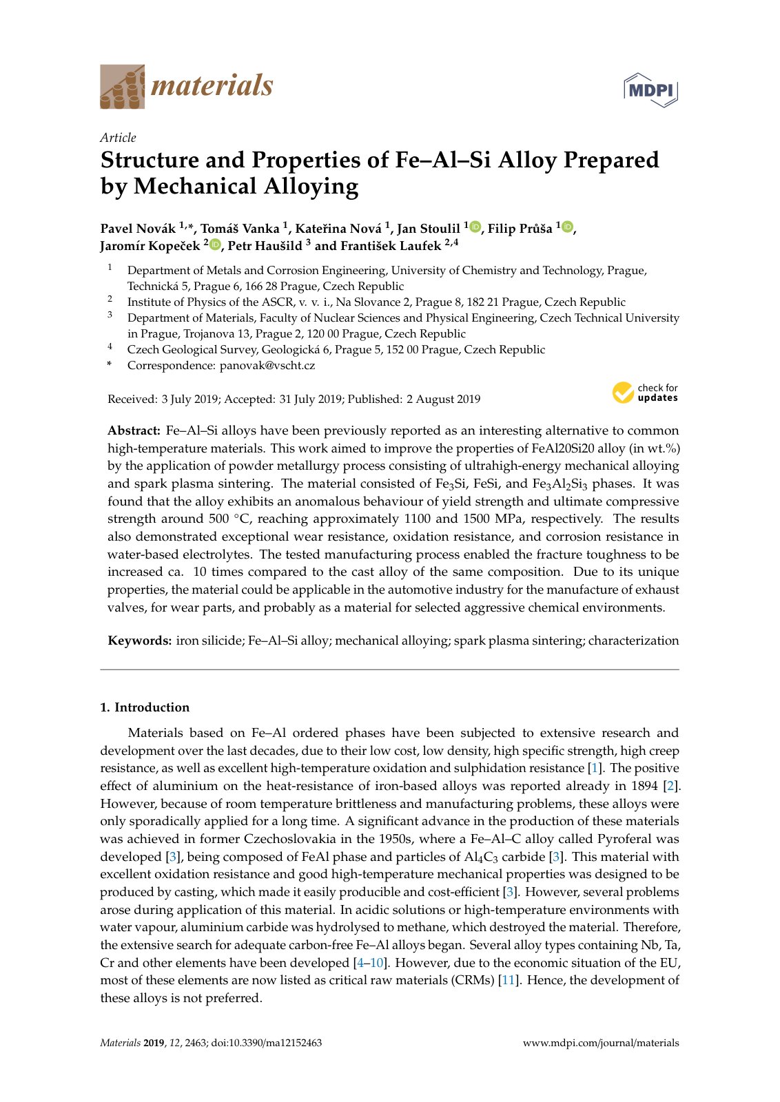 First page of Structure and Properties of Fe–Al–Si Alloy Prepared by Mechanical Alloying