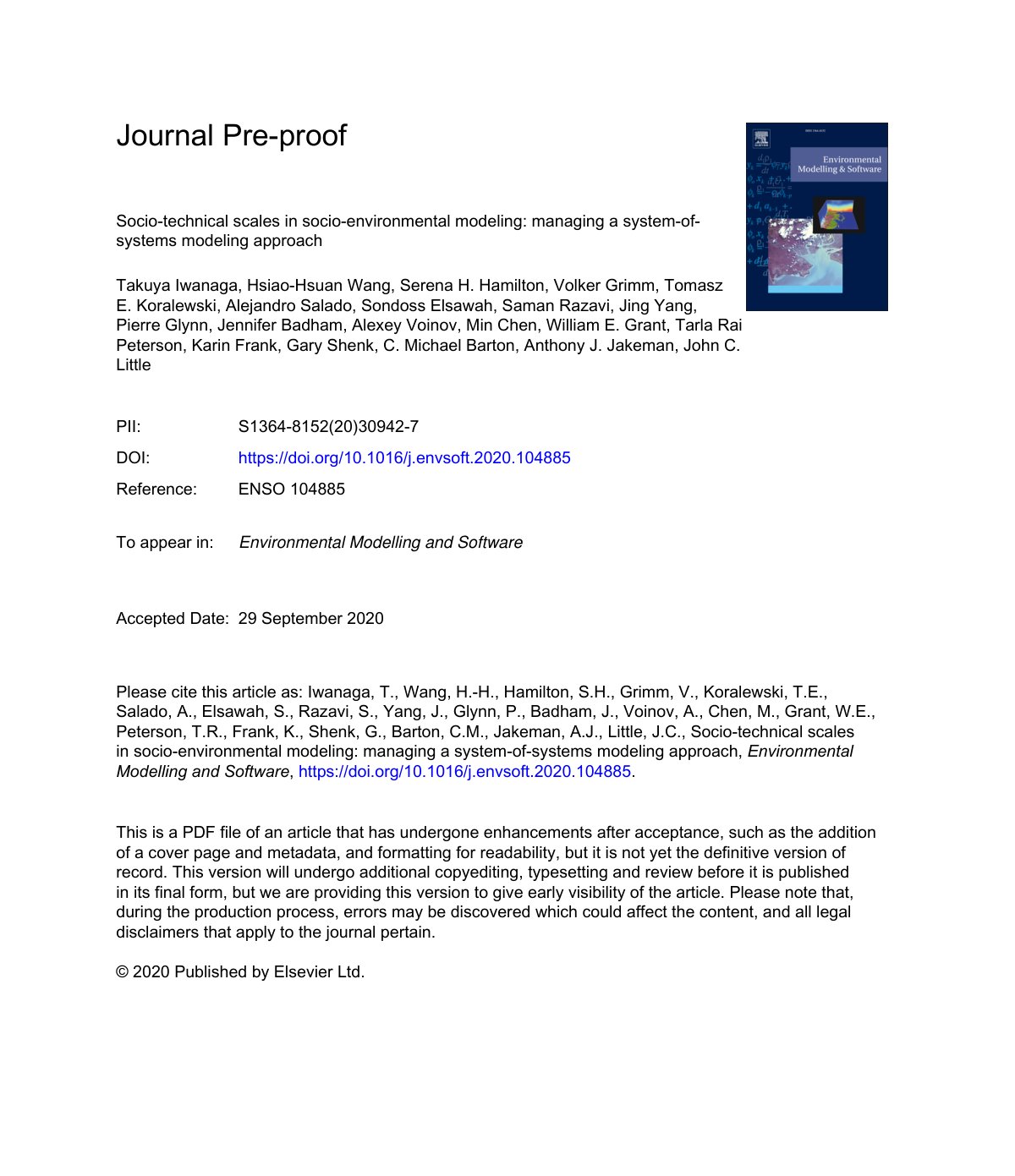 First page of Socio-technical scales in socio-environmental modeling: managing a system-of-systems modeling approach