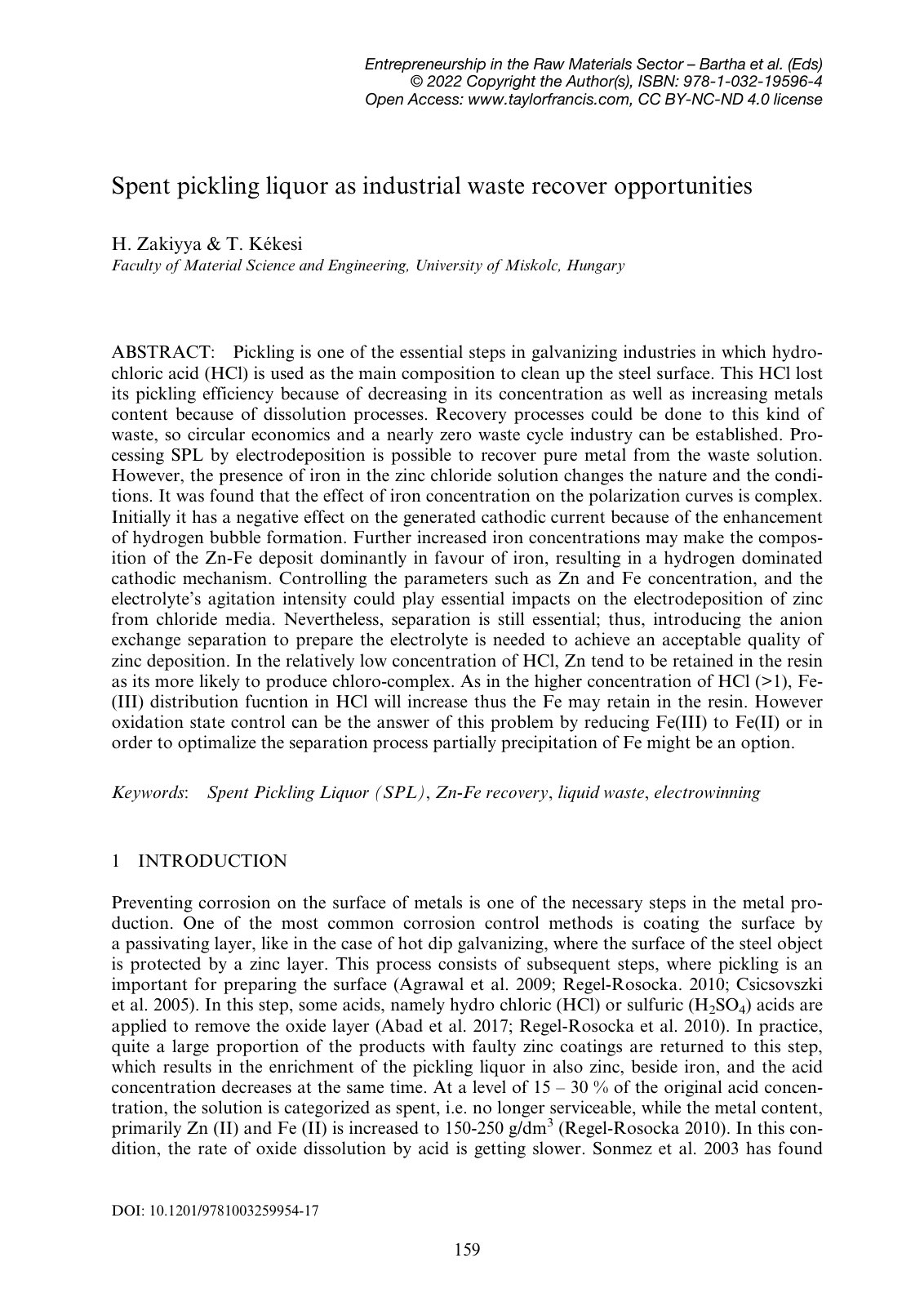 First page of Spent pickling liquor as industrial waste recover opportunities