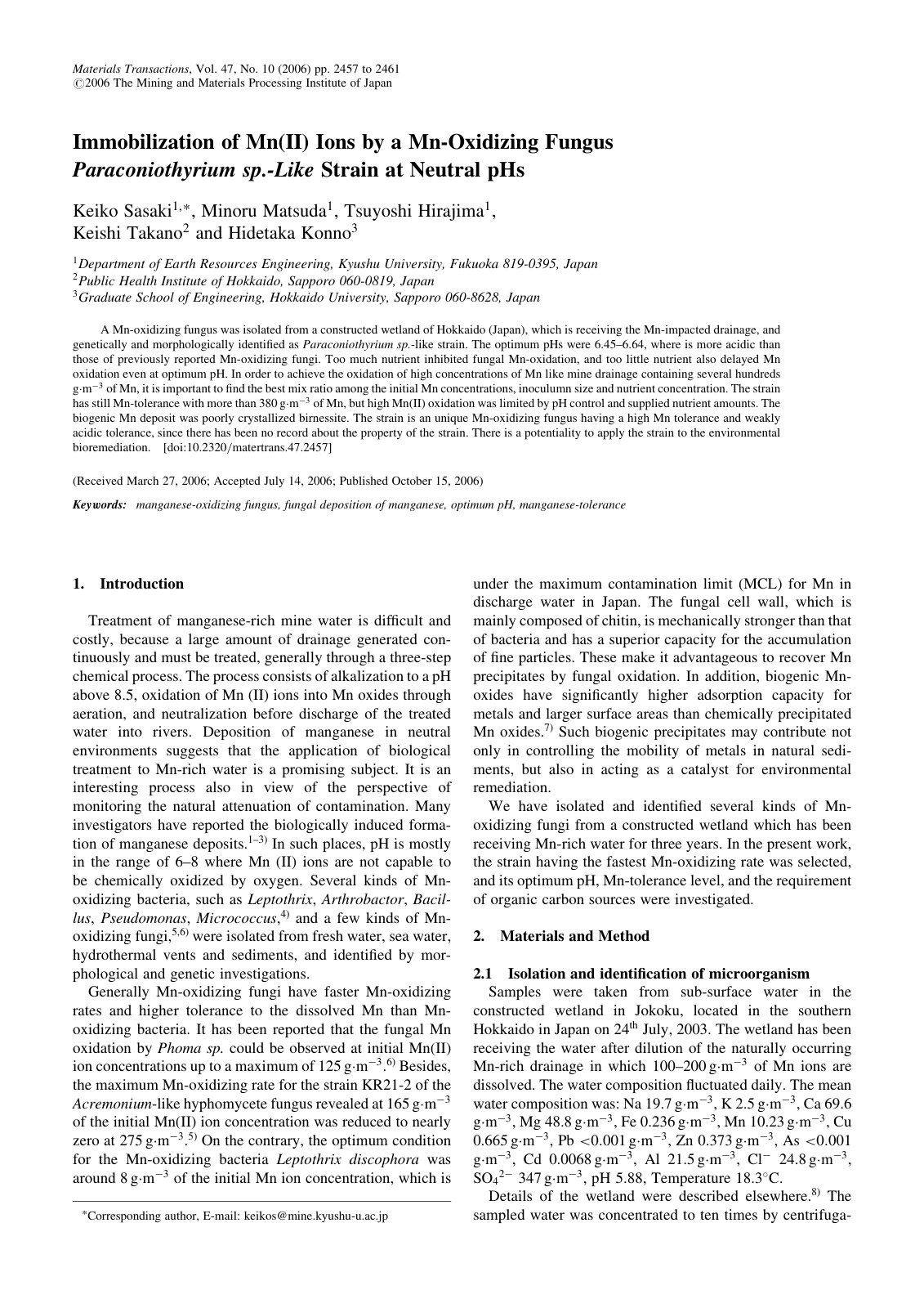 First page of Immobilization of Mn II ions by a Mn oxi