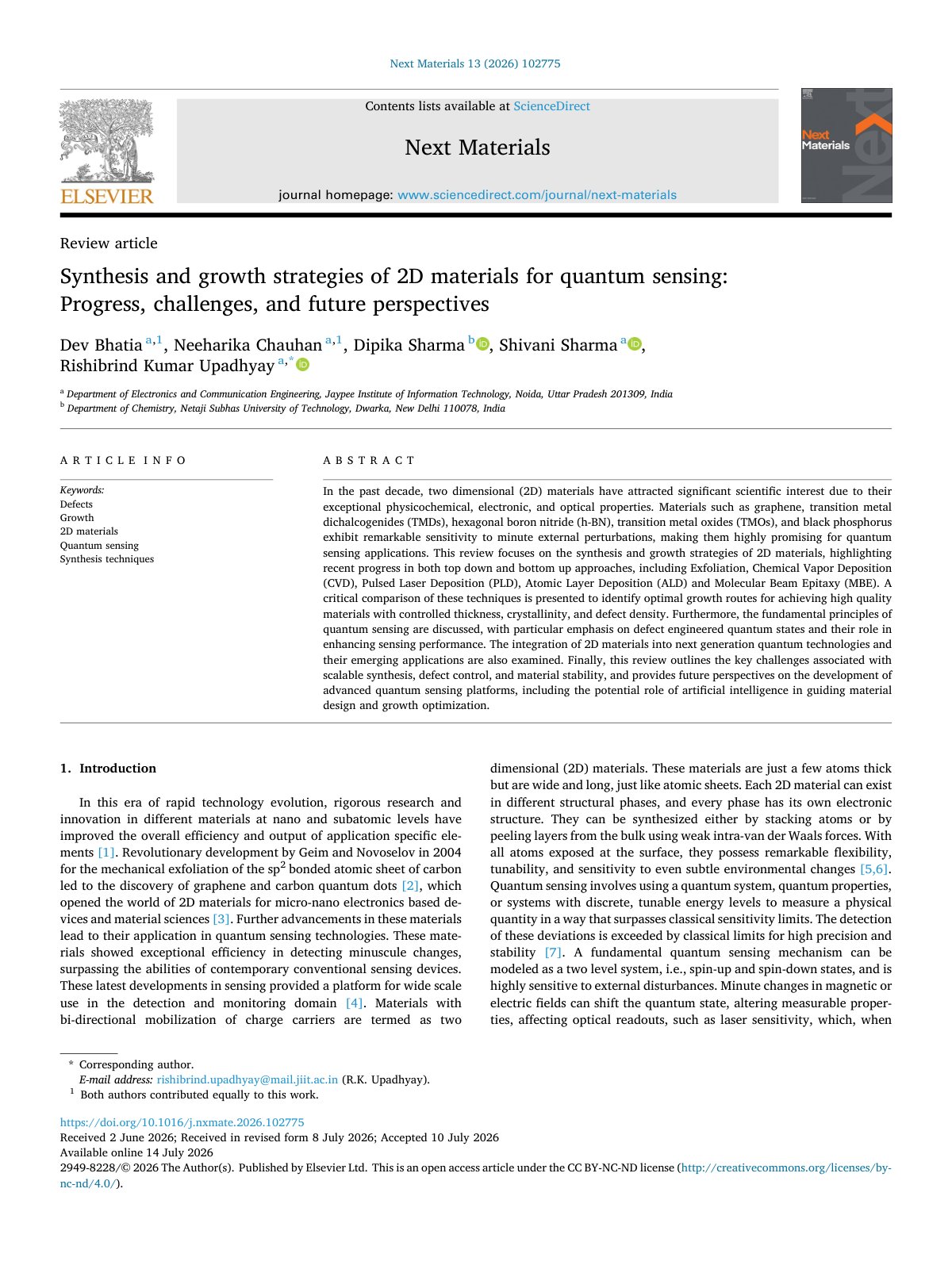 First page of Synthesis and growth strategies of 2D materials for quantum sen 2026 Next Ma