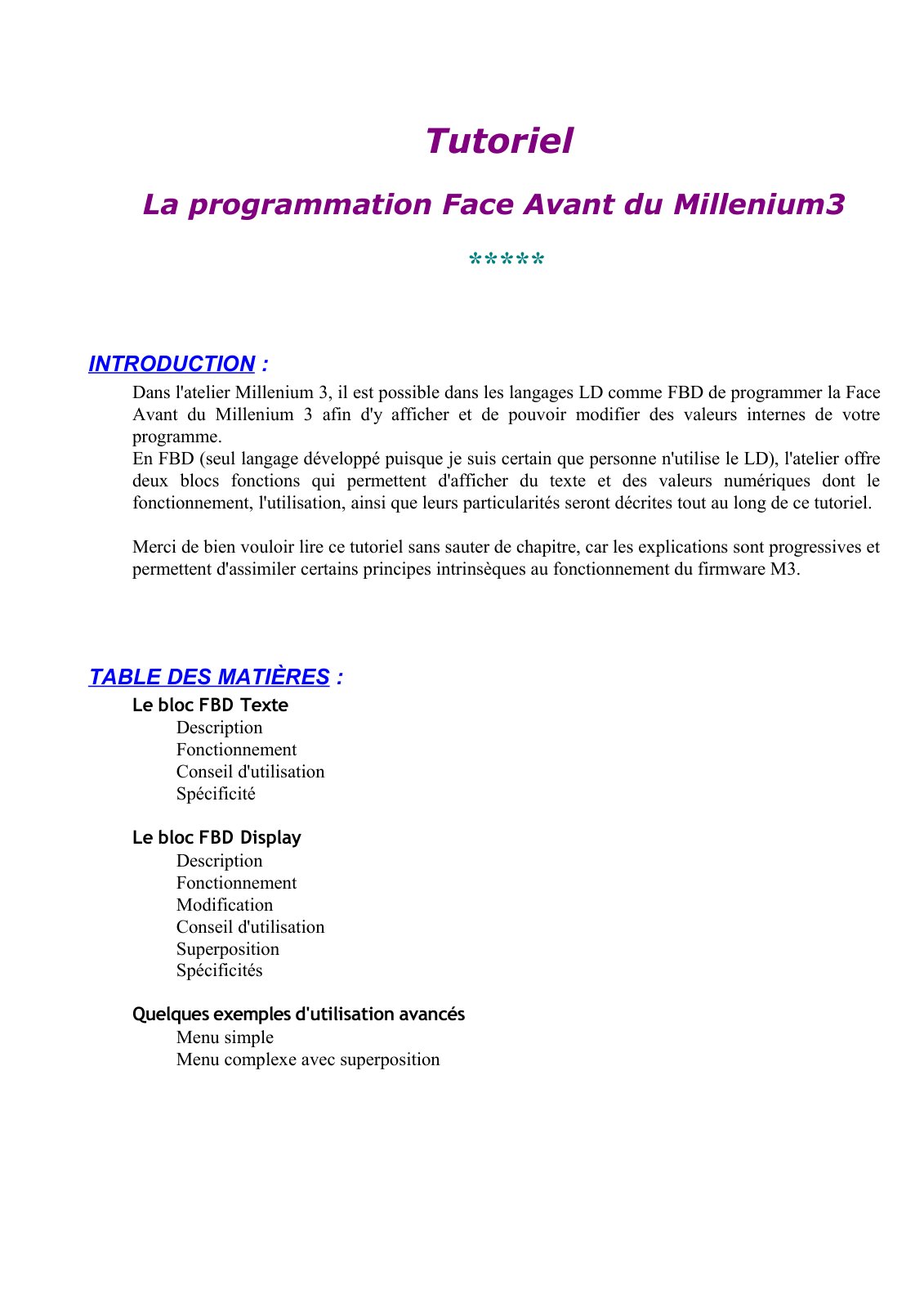 First page of millenium face avant