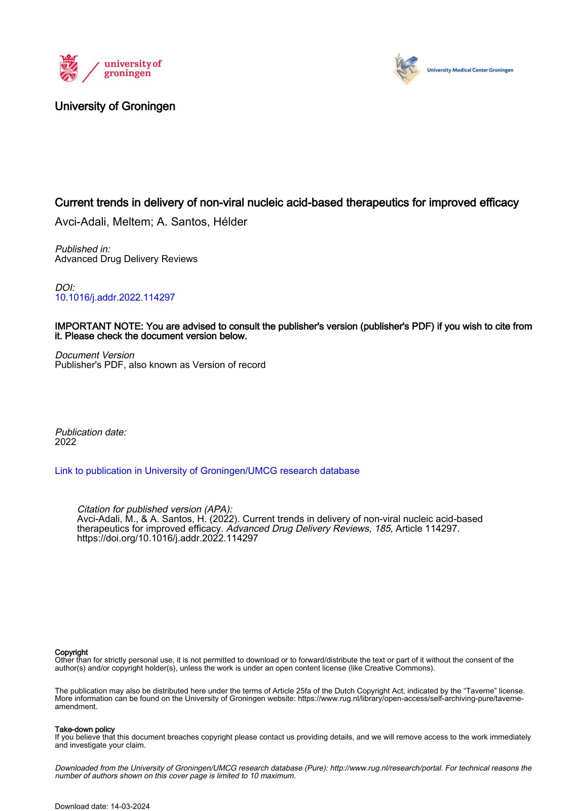 First page of Current trends in delivery of non viral
