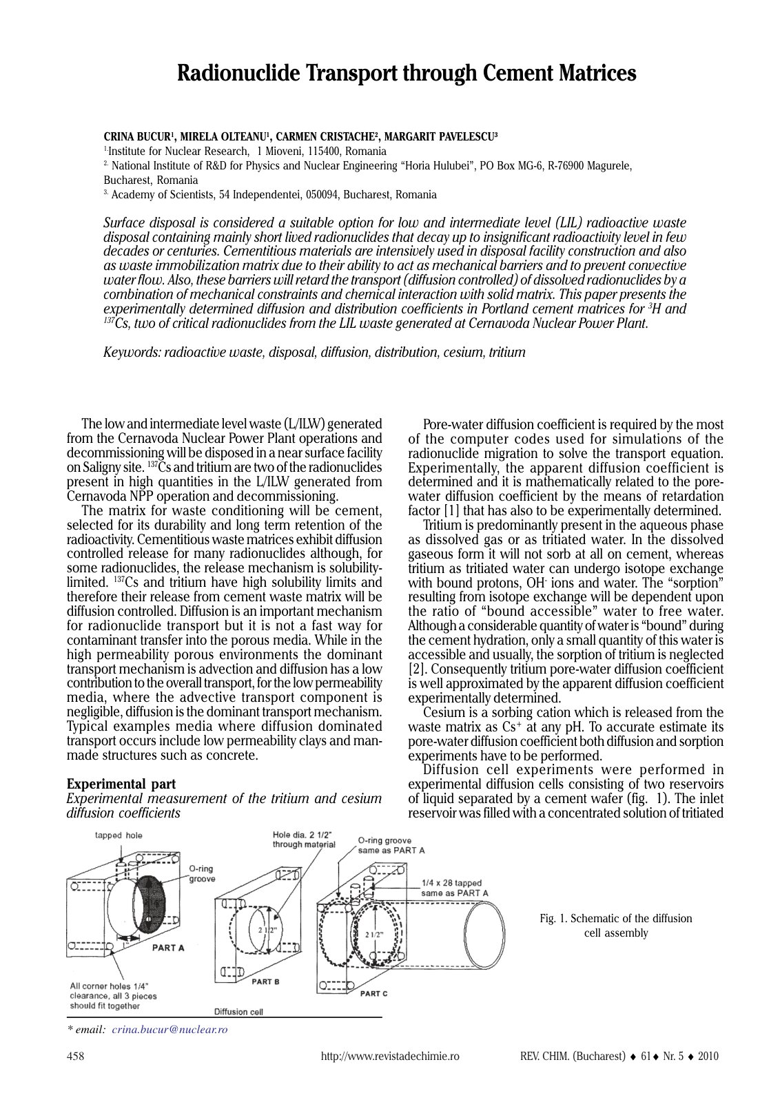First page of Radionuclide Transport through Cement Matrices