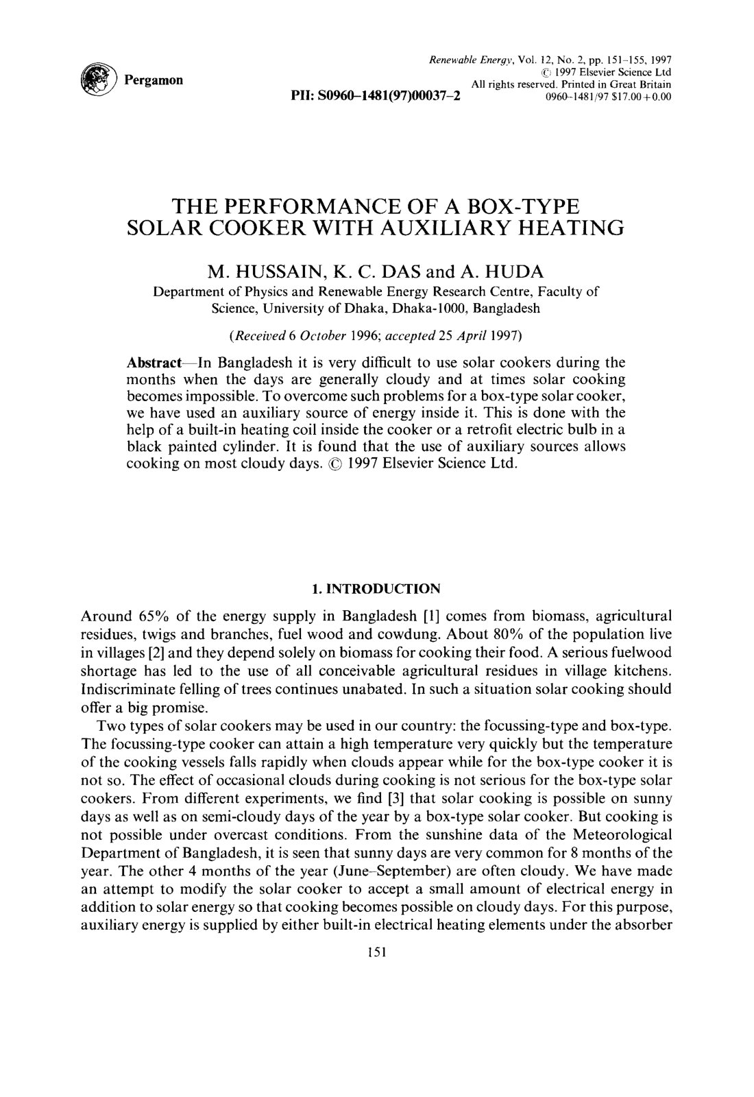 First page of The performance of a box type solar cook