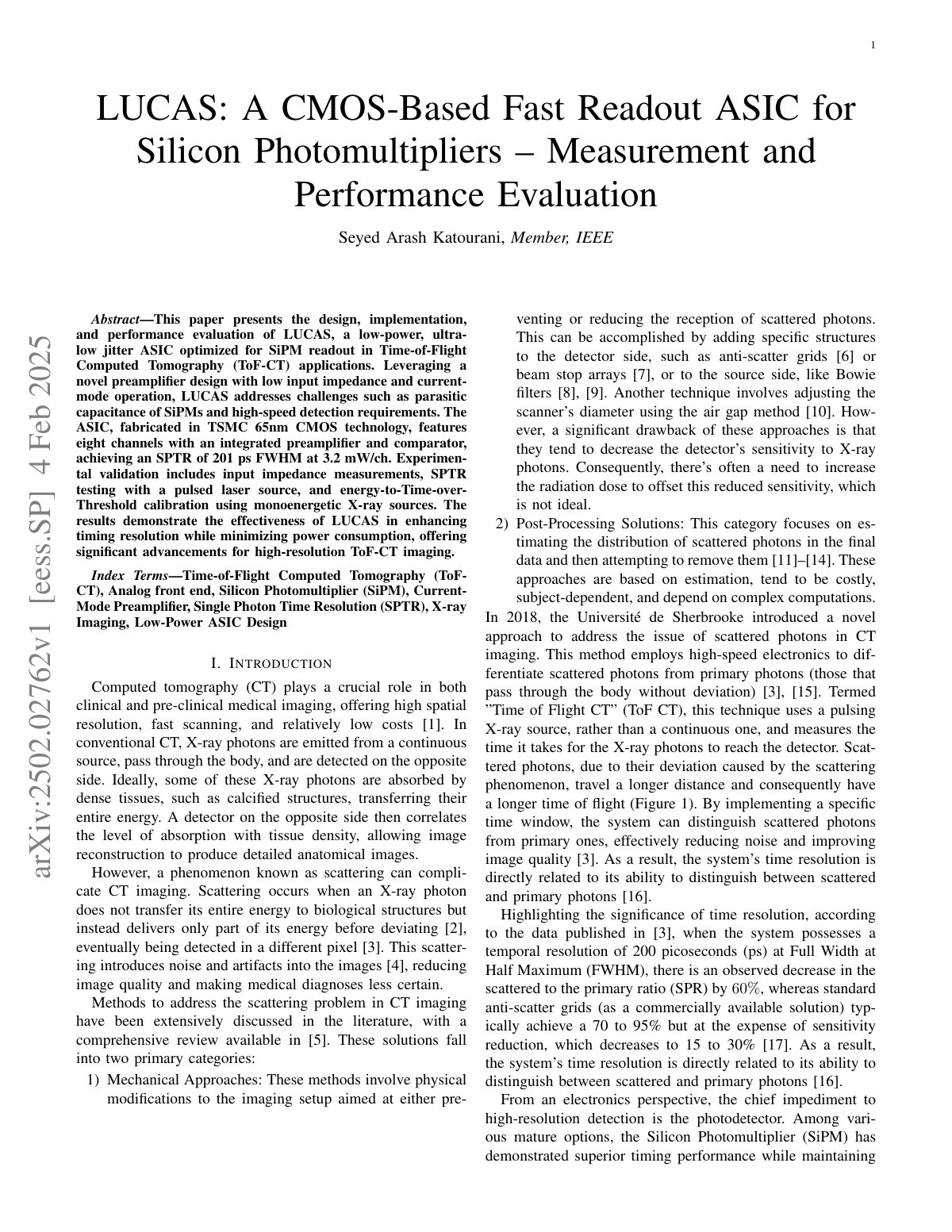 First page of LUCAS: A CMOS-Based Fast Readout ASIC for Silicon Photomultipliers – Measurement and Performance Evaluation