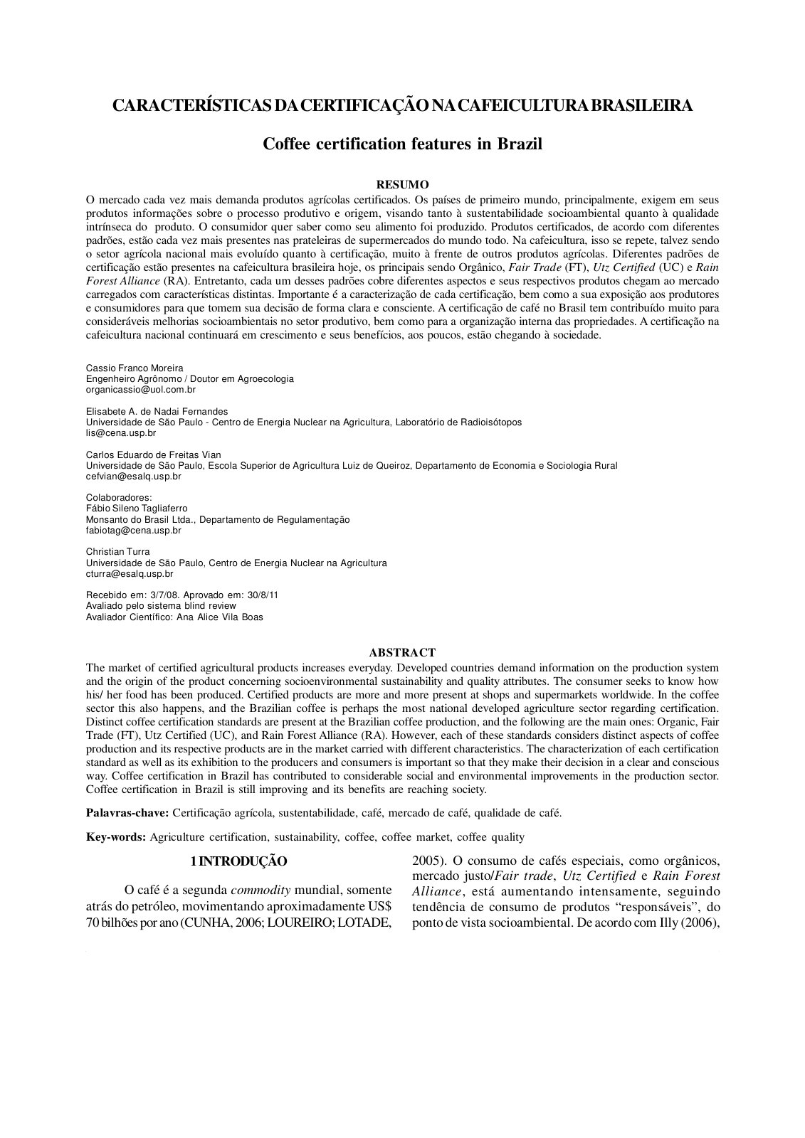 First page of CARACTERÍSTICAS DA CERTIFICAÇÃO NA CAFEICULTURA BRASILEIRA