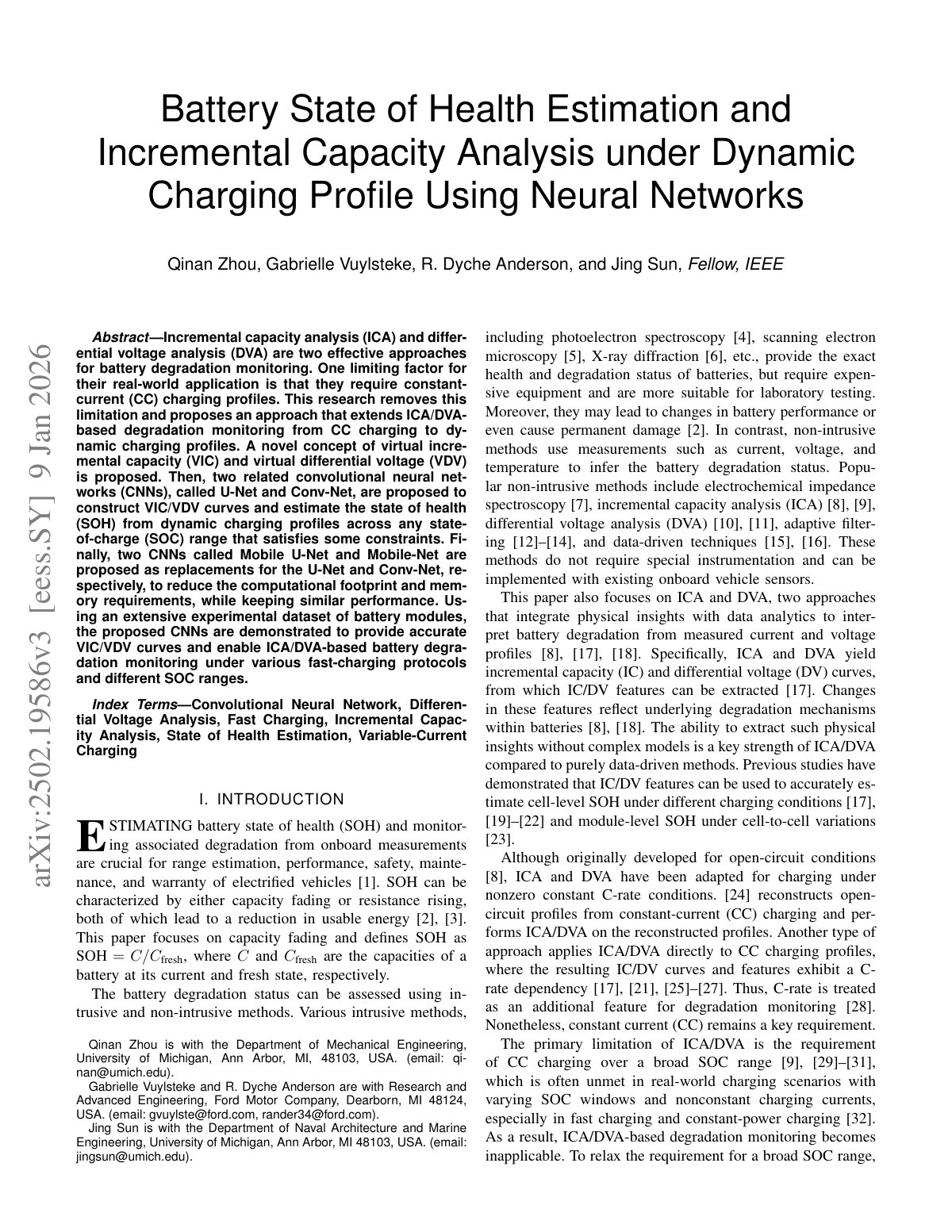 First page of Battery State of Health Estimation and Incremental Capacity Analysis under Dynamic Charging Profile Using Neural Networks