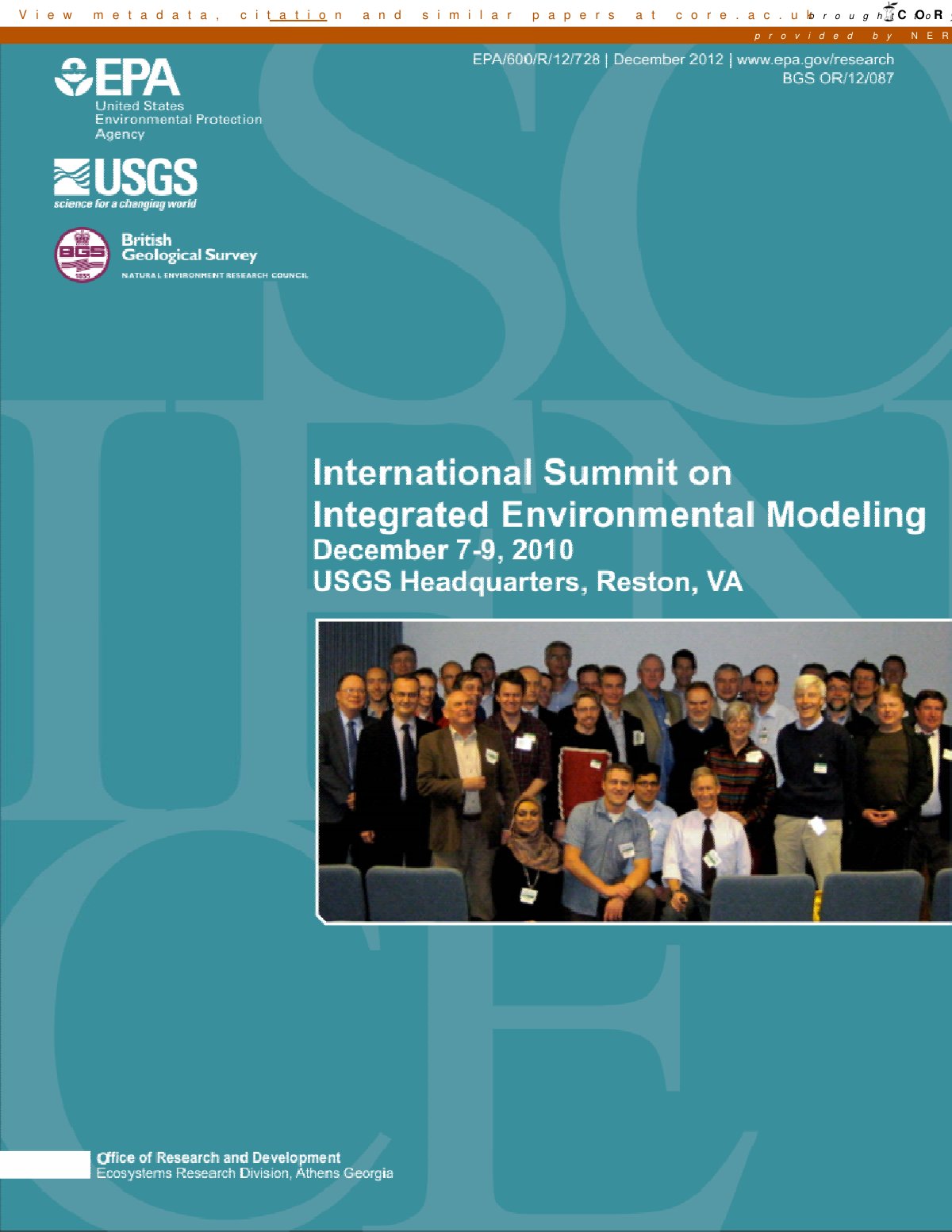 First page of International Summit on Integrated Environmental Modeling Workshop Report
