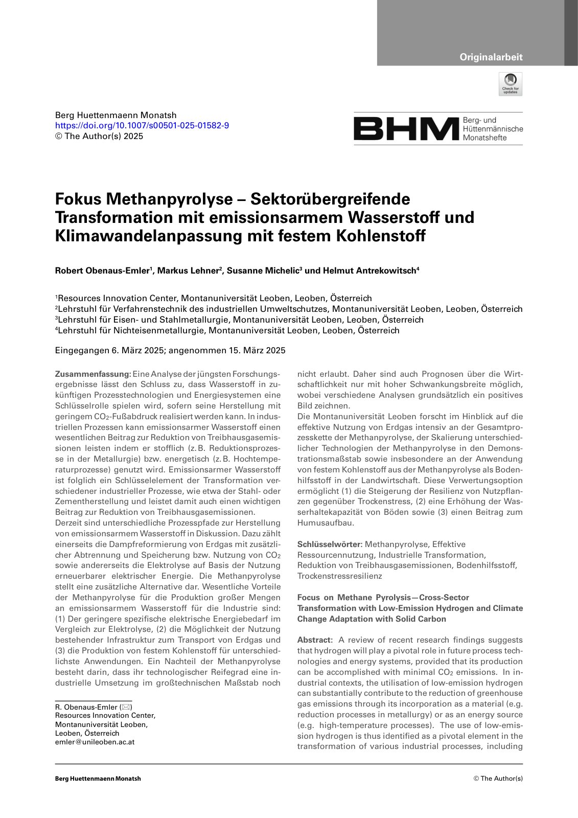 First page of Fokus Methanpyrolyse   Sektorubergreifende Transfo